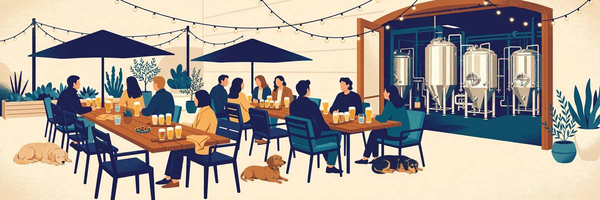 Illustration of a dog-friendly brewery patio